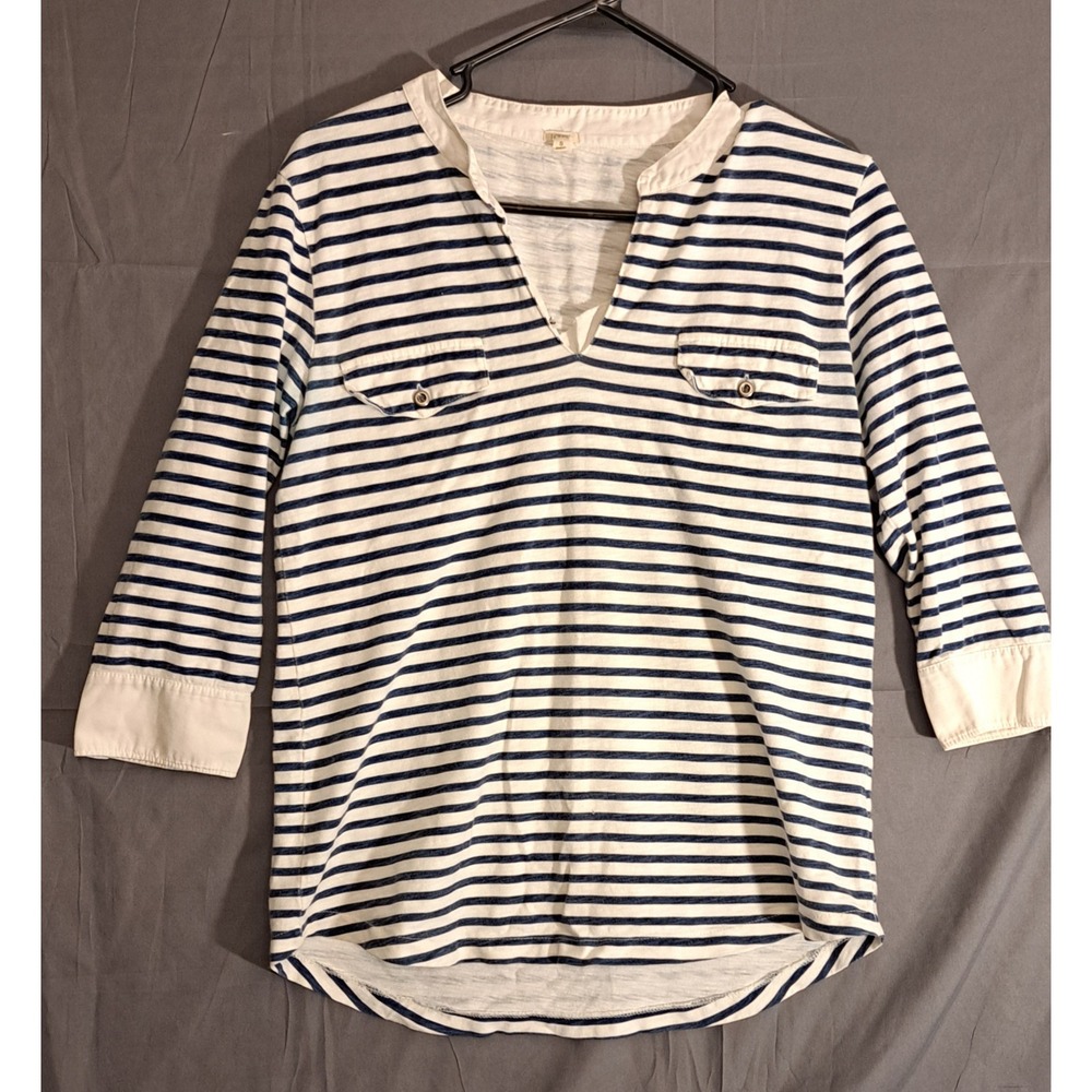 J. Crew V-Neck Striped Shirt Women's Size Small White‎ Blue